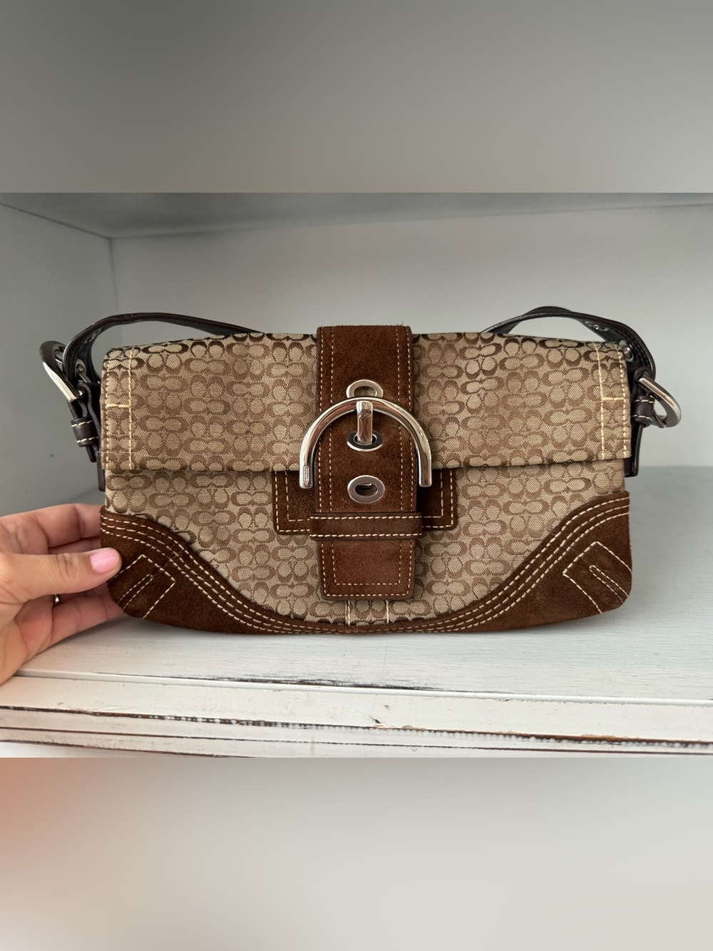 Vintage Coach Soho Signature Shoulder Bag 3628 Purse Brown Suede Buckle Y2K